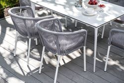 "Малага" обеденная группа на 6 персон со стульями "Марсель", каркас белый, роуп светло-серый