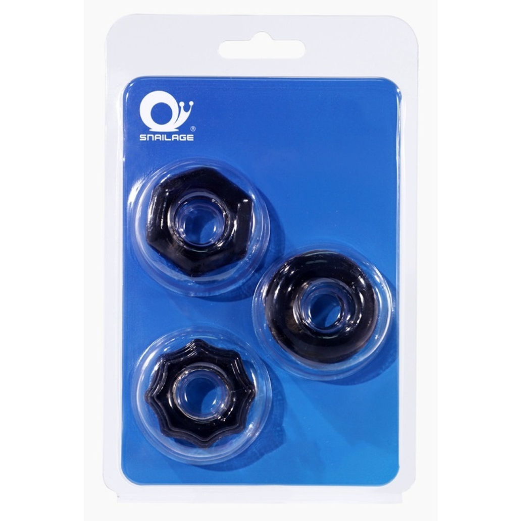 Набор эрекционных колец Snailage черный 3 шт