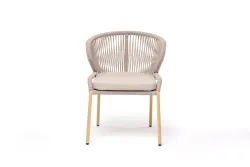 "Милан" стул плетеный из роупа, каркас алюминий (RAL1001), роуп бежевый круглый, ткань бежевая