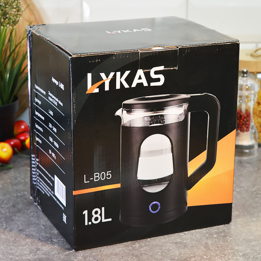 Чайник электрический 1,8л "Lykas", пластик/стекло, L-B05