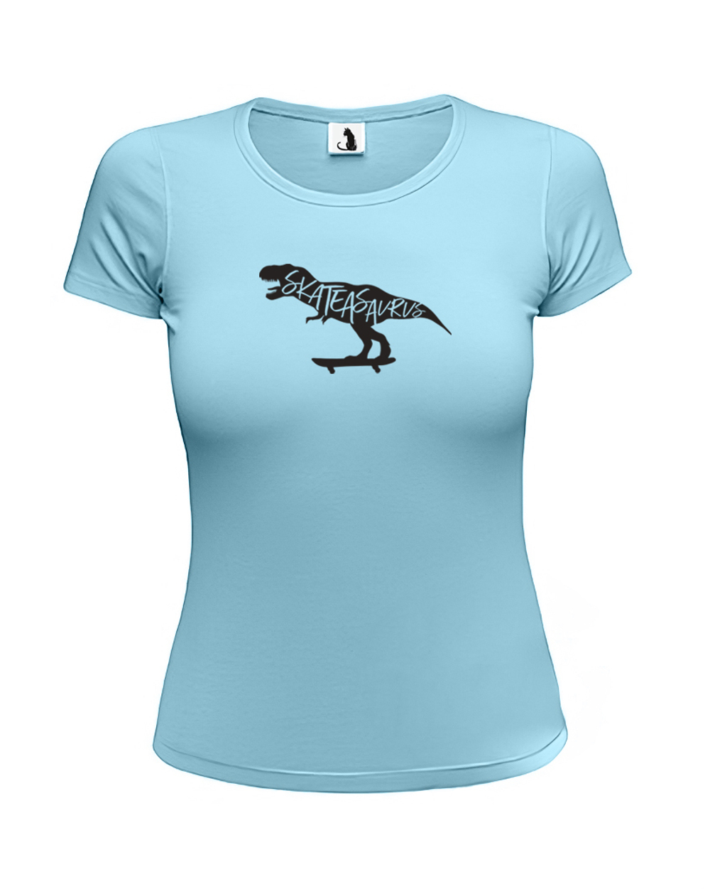 Футболка Skateasaurus женская приталенная голубая с черным рисунком
