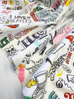 Курточно-плащевая ткань п/э Dolce&Gabbana белая с рисунками и лого