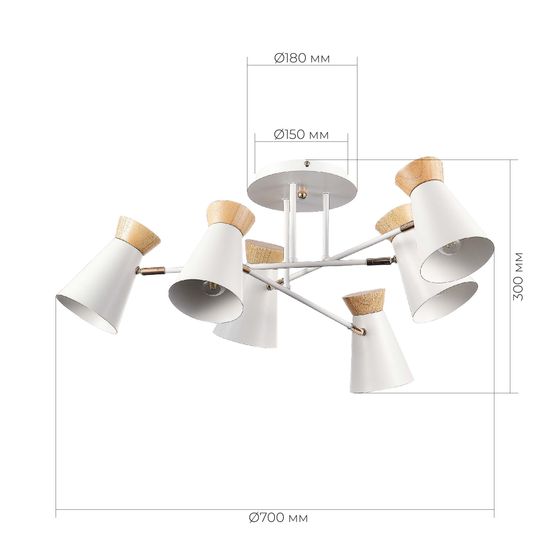 SLE1252-502-06 Светильник потолочный Белый, Золотистый/Белый, Дерево E27 6*60W ALFEO