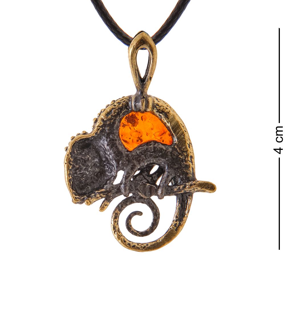 AM-3406 Подвеска «Хамелеон Паскаль» (латунь, янтарь)