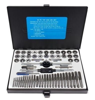 Набор метчиков и плашек 60пр.(М3х0.5,4х0.7,5х0.8,6х1,7х1,8х1.25,9х1.25,10х1/1.5,М12х1.75,4-40,6,8-32,10-36,12-24,1/4,5/16,3/8,7/16,1/2,1/8)в мет.кейсе Forsage F-M060-3