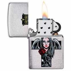 Зажигалка Zippo Cross Queen and skull design серебристая матовая (49262)