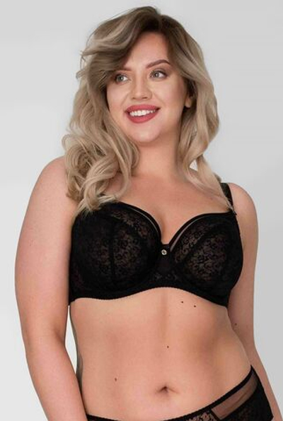 Бюстгальтер с мягкими чашками +size из гипюра и сетки (Размер: 65K) (Цвет: черный)