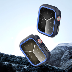 Чехол-бампер для часов Apple Watch 44мм для моделей 4, 5, 6 и SE, черный с синими вставками (Midnight/Blue) от Dux Ducis, серия Bamo Series Case