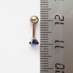Микроштанга ( 6мм) для пирсинга уха с синим кристаллом 4мм. Медицинская сталь. 1 шт.