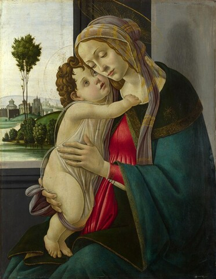 Картина для интерьера "Мадонна с младенцем", художник Боттичелли, Сандро, печать на холсте