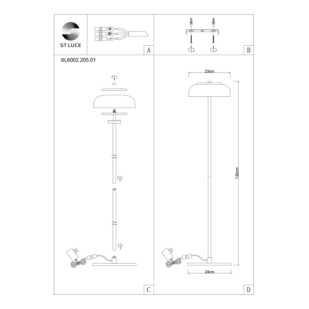 SL6002.205.01 Торшер ST-Luce Золотистый/Янтарный LED 1*7W 4000K