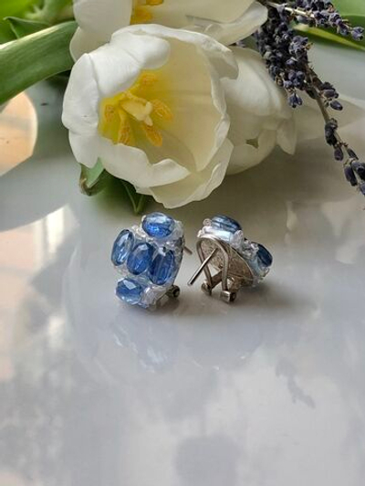 Серьги ручной работы из бисера и камня Кианит