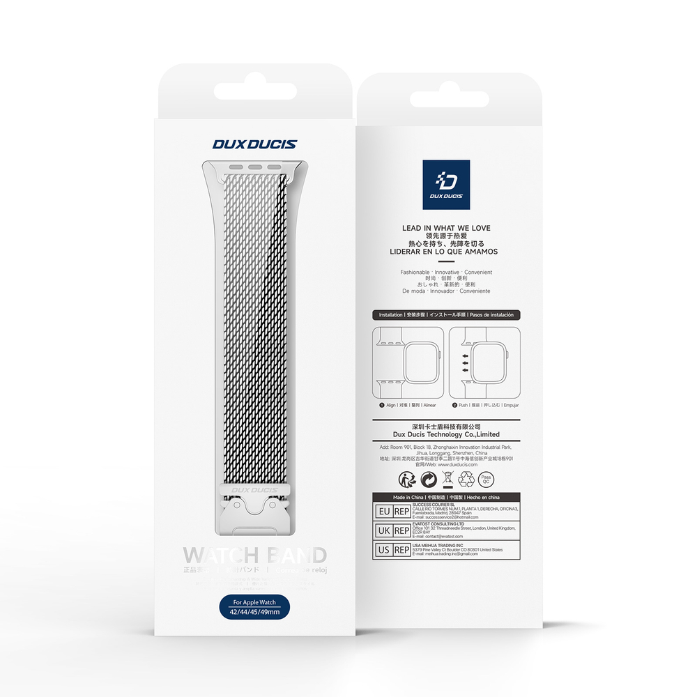 Ремешок из нержавеющей стали серебристого цвета для смарт часов Apple Watch 38, 40, 41 и 42мм, серия Milanese Air Series (миланская петля) от Dux Ducis