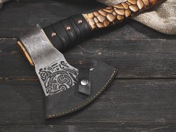 Топор "Варяг", резная рукоять комель берёзы (обжиг)