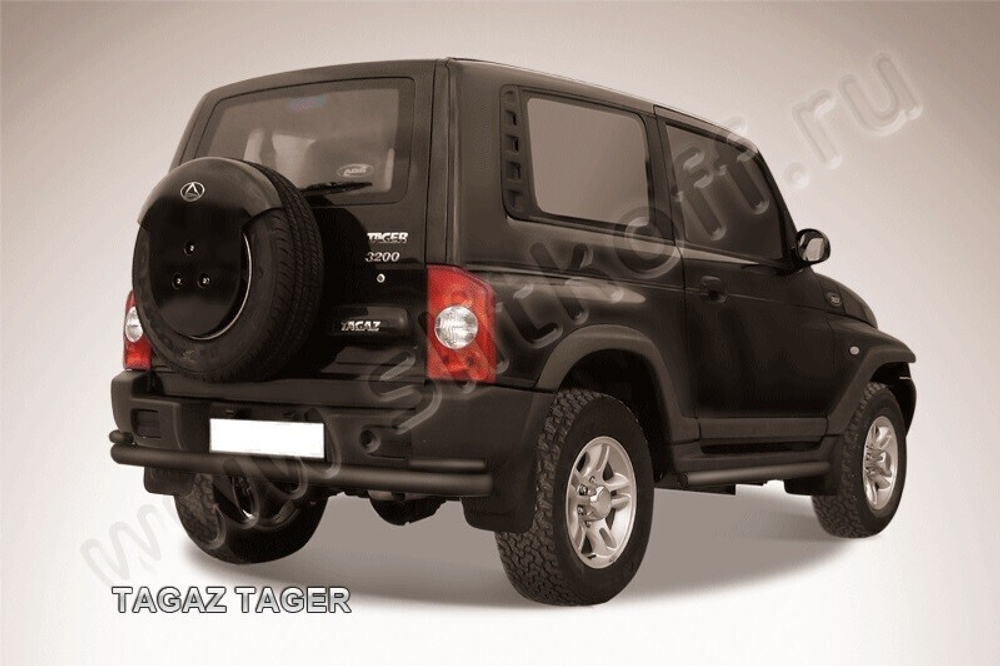 Защита заднего бампера (нержавейка) TAGAZ Tager (2008-2012) d76+d42 (черный)
