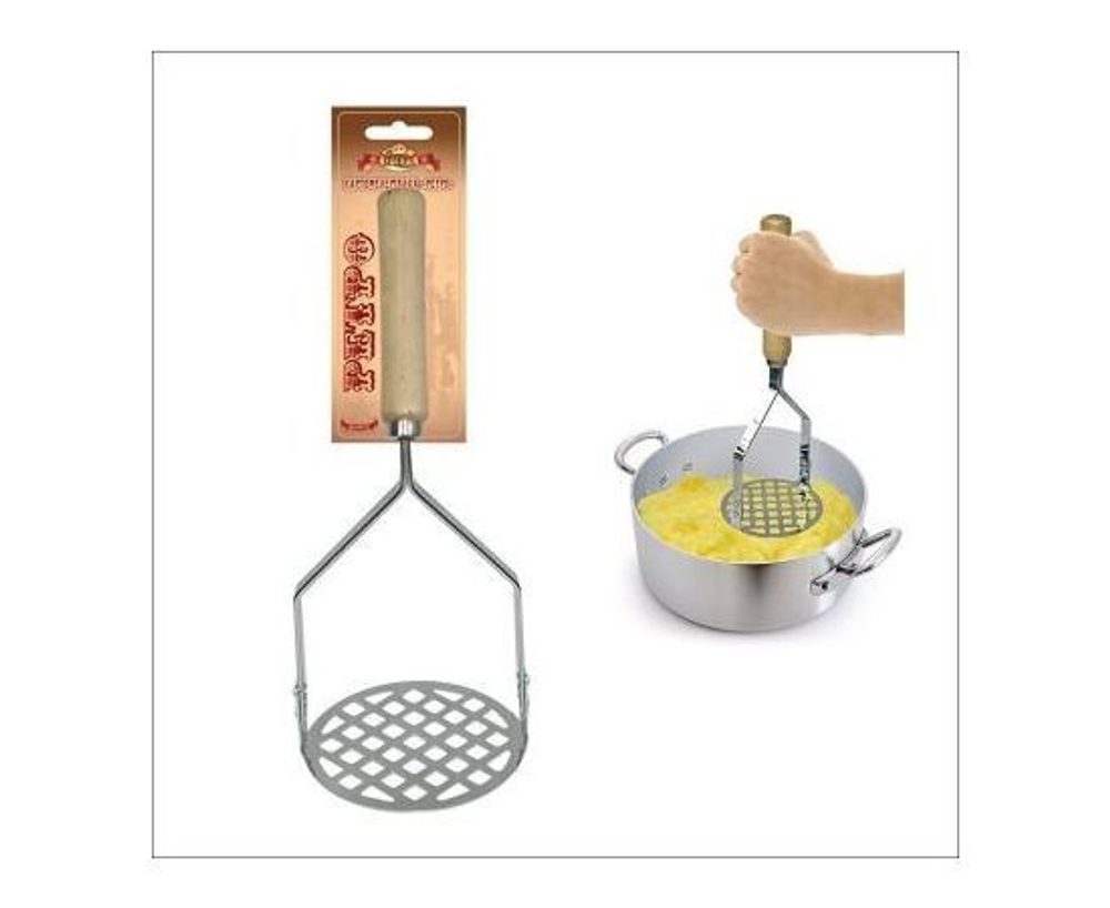 Картофелемялка толкушка Ретро металл, дерево Мультидом