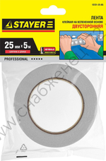 STAYER 25 мм, 5 м белая, на вспененной основе, Двухсторонняя клейкая лента, PROFESSIONAL (12231-25-05)
