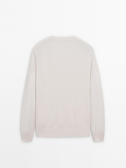 Massimo Dutti Джемпер из 100% кашемира с круглым вырезом, натуральный, кремовый