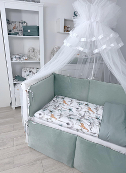 Комплект постельного белья Lepre New Safari 6 предметов 125х65 см белый/мятный