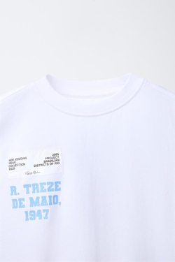 ZARA ФУТБОЛКА С НАШИВКОЙ, БЕЛЫЙ