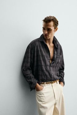 ZARA РУБАШКА RELAXED FIT В КЛЕТКУ, АНТРАЦИТОВО-СЕРЫЙ