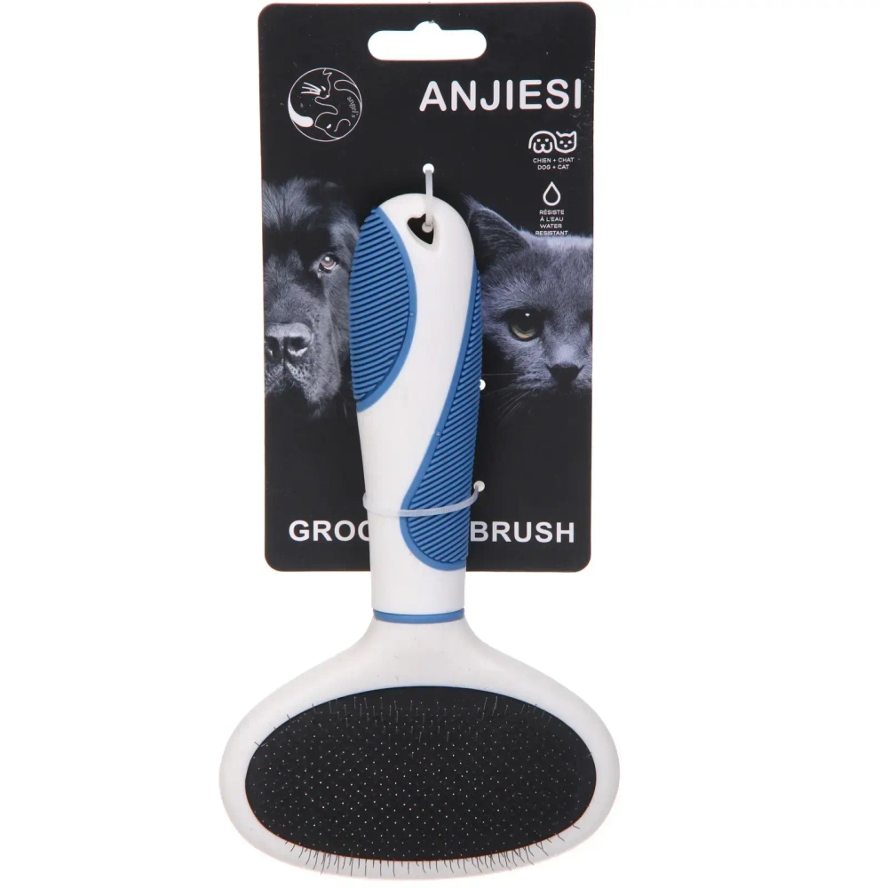 Расческа - пуходёрка двухсторонняя для животных «ЛАПУСИКИ», коллекция БРО, прорезиненная ручка, цвет белый/голубой, 11.5*20.5см (блистер)