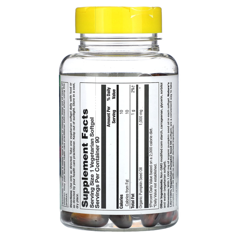Nature's Life, тыквенное масло, 90 вегетарианских капсул (1000 мг в 1 капсуле)