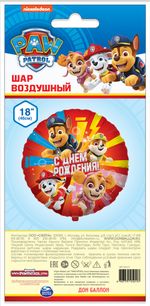 Шар (18"/46 см) Круг, Щенячий Патруль, Дружная команда, Красный