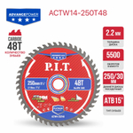 Диск пильный по дереву PIT  250x30x2,2 мм, 48T Carbide, зуб ATB 15° (ACTW14-250T48)