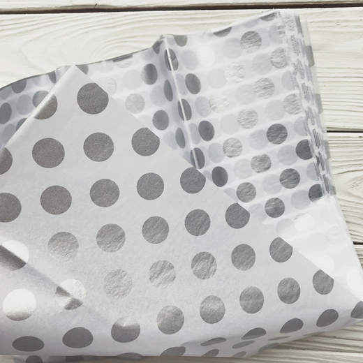 Бумага тишью 50 х 66 см (10 листов), серебристый горошек