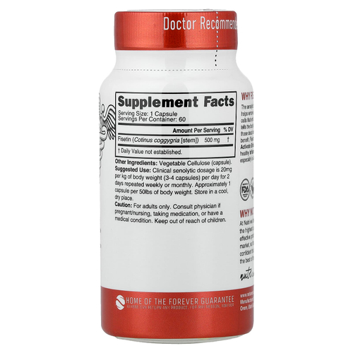 Nutri, Powerful Senolytic Fisetin, 500 mg, 60 Vegan Capsules