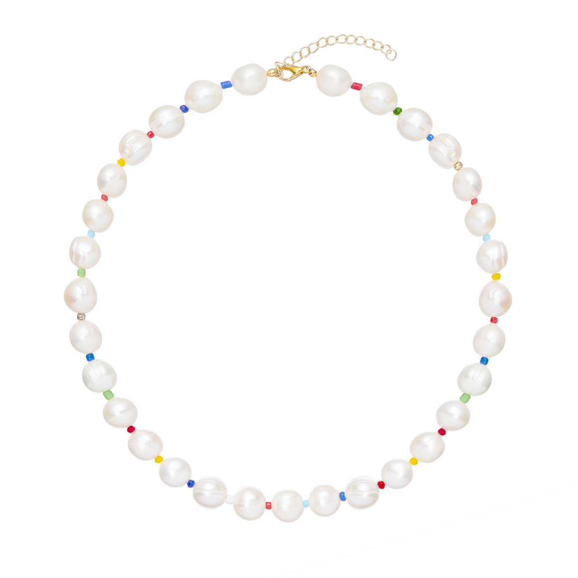 Колье-барочный жемчуг, вставки-разделители из цветного бисера
