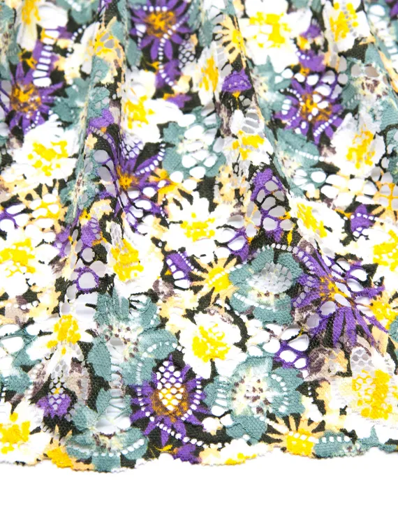 03-197 ОПТ Кружево эластичное 19 см, ромашки, мята/желтый/сирень