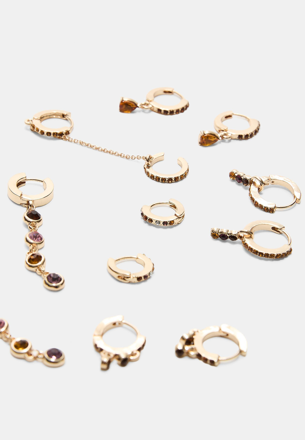 STRADIVARIUS Набор из 9 пар сережек со стразами, золотой