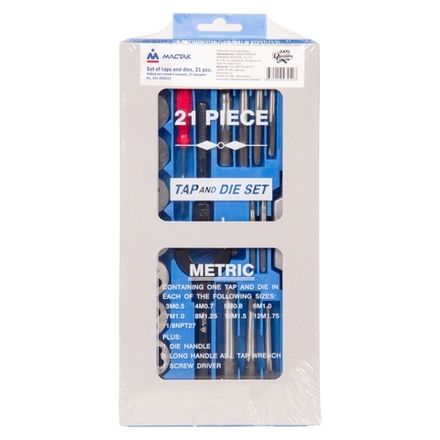 Цена на МАСТАК (351-00021C) Набор метчиков и плашек HSS M3-M12, 21 предмет