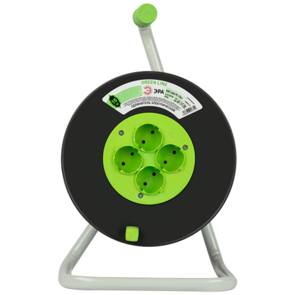 Удлинитель силовой ЭРА GREEN LINE KAT-2x0.75-15m Greenline на катушке пластик 4 розетки без заземления 15м ПВС 2x0.75мм2