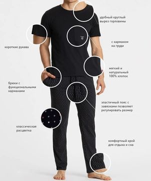 Пижама мужская с коротким рукавом и брюками Atlantic NMP-359/02,темно-синий + темно-синий