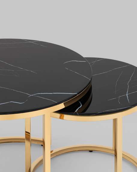 Набор журнальных столиков Селена 60 и 45 см стекло черный мрамор сталь золото