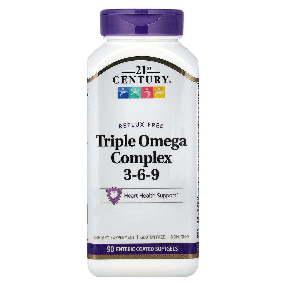 21st Century, Triple Omega Complex 3-6-9, 90 мягких желатиновых капсул с кишечнорастворимой оболочкой