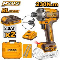 Аккумуляторный импульсный винтоверт 20В BL 230Hm 2хАКБ и ЗУ кейс SUPER INGCO CIRLI2023 INDUSTRIAL