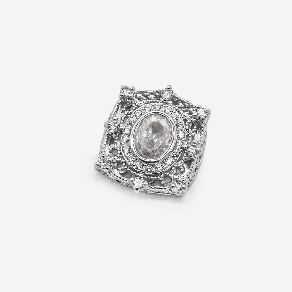 Подвеска "Princess", прозрачное ювелирное стекло, фианиты, 18,3*16,3мм, родирование