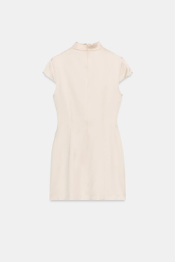 ZARA АТЛАСНОЕ МИНИ-ПЛАТЬЕ С РАЗРЕЗОМ, КОСТЯНОЙ