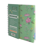 Тетрадь 120л., А5, клетка, Alingar "Flowers", гребень, пластиковая обложка, цветные пластиковые разделители, ассорти 4 цвета