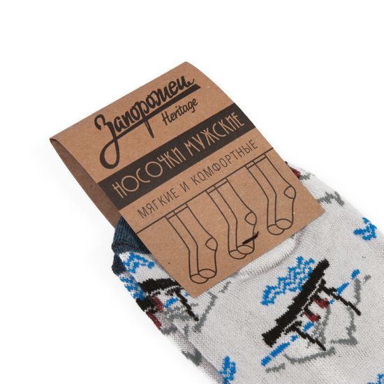 Носки ЗАПОРОЖЕЦ Корабль короткие Серый/Синий
