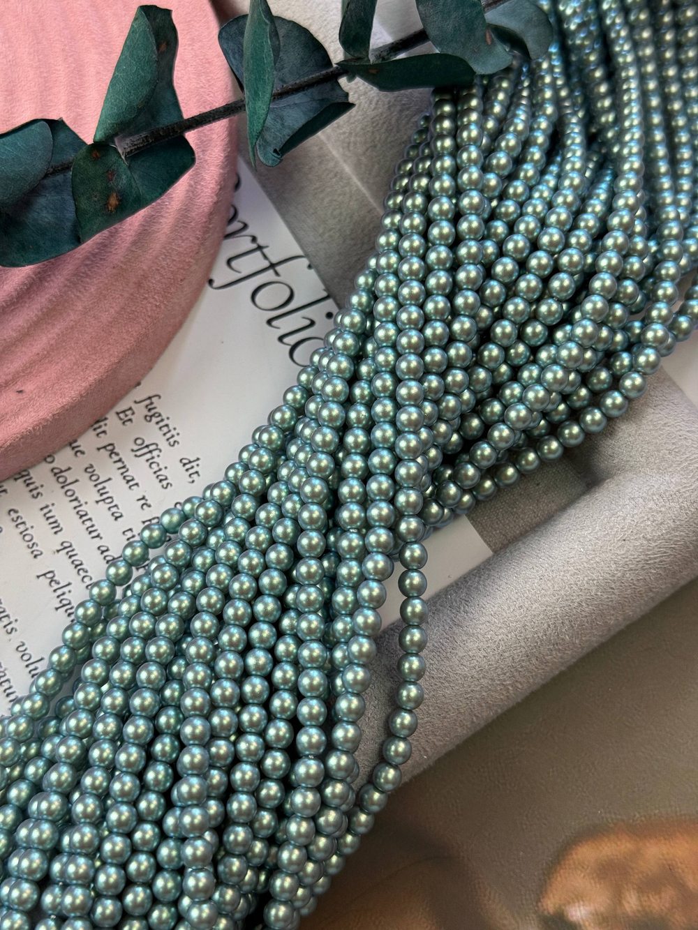 Жемчуг Premium 4 мм, бирюзовый радужный матовый, нить 40 см