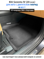 Автомобильные коврики ЭВА с бортами для 3-х рядов KIA Sorento IV (20-н.в.) гибрид, для 6-ти местного авто