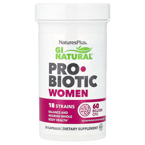 NaturesPlus, пробиотик для женщин GI Natural, 60 млрд. КОЕ, 30 капсул