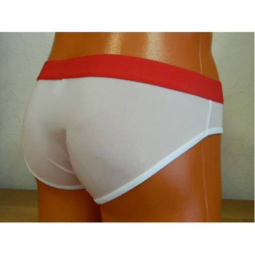 Мужские трусы брифы белые с красной резинкой WANGJIANG WG00034