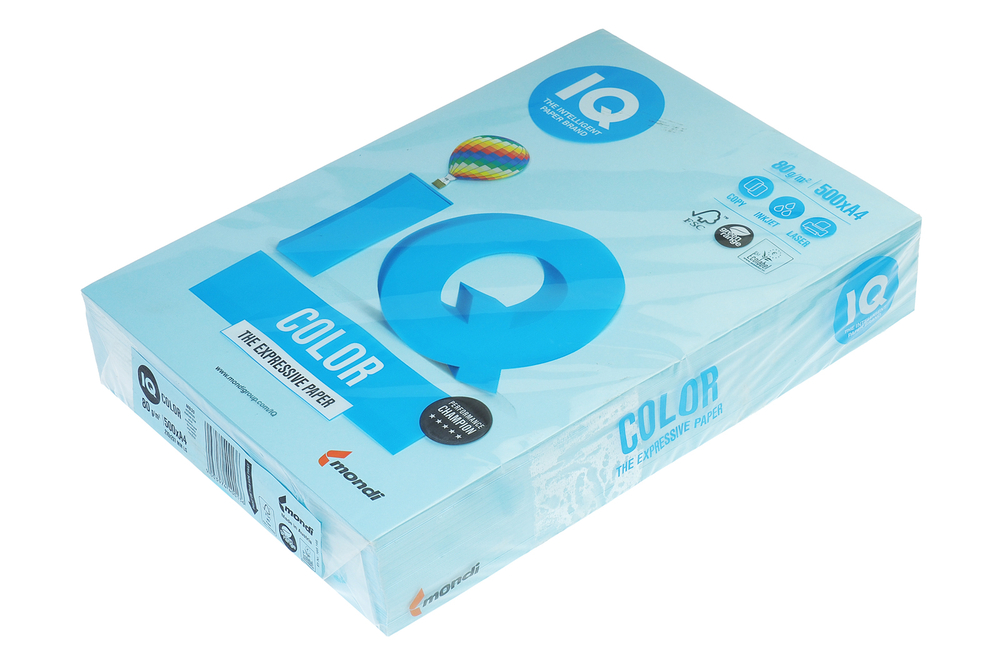Бумага для офисной техники цветная IQ COLOR pale голубая А4 80г/м2 500л Mondi