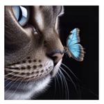 Алмазная мозаика 20*20см. блест. на картоне "Кот и бабочка" с част. заполн. 12цв. (Арт. НД-0903)